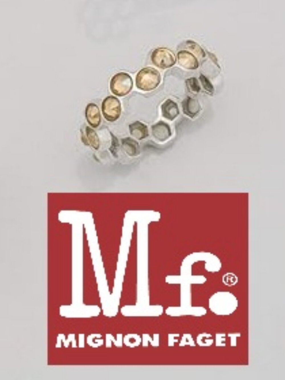 RARE Mignon Faget Hive Single Row Ring 925 Sterling Silver Honey Crystals 6